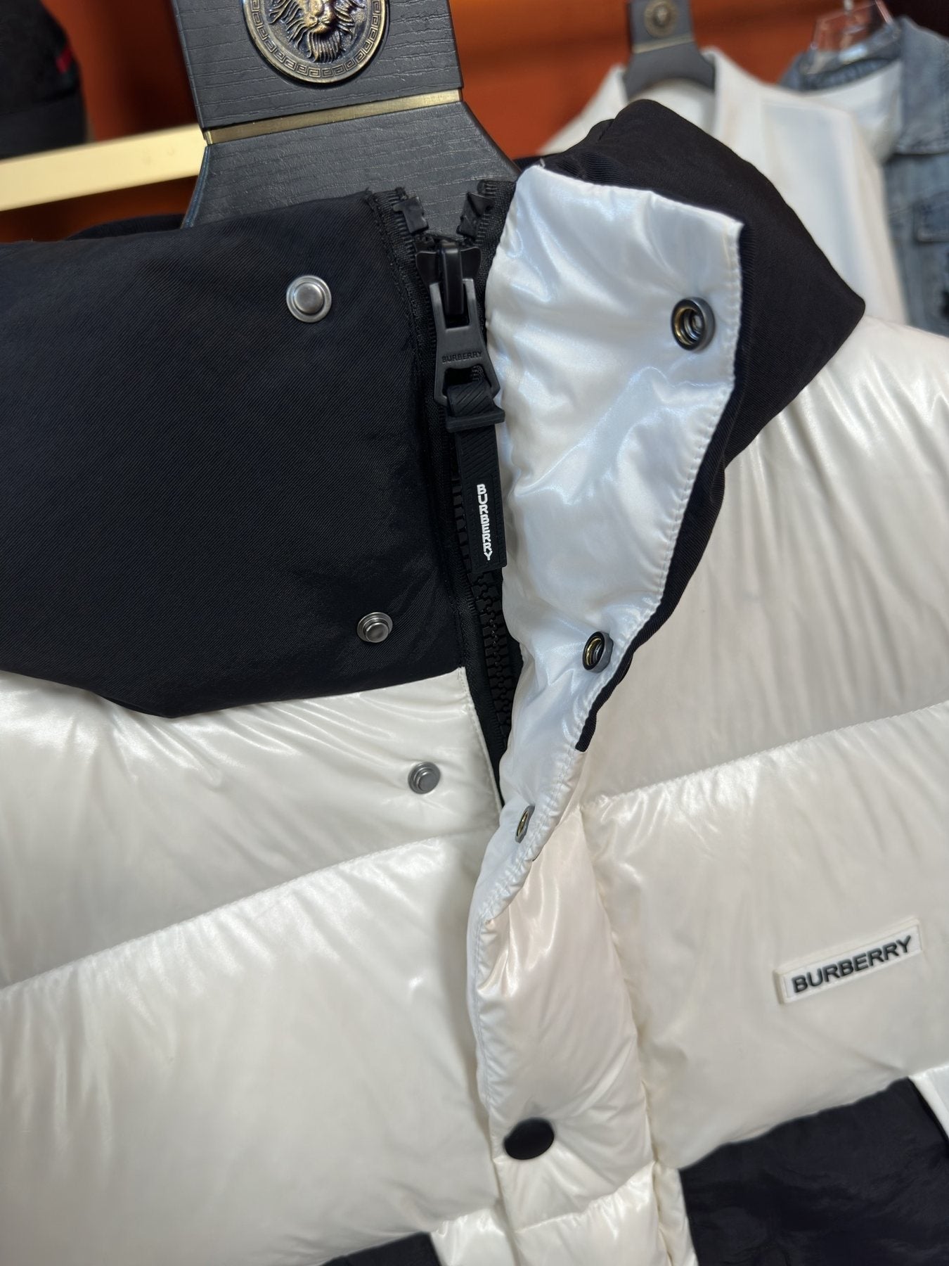 Burberry Hooded Color-Block Puffer Jacket — detail