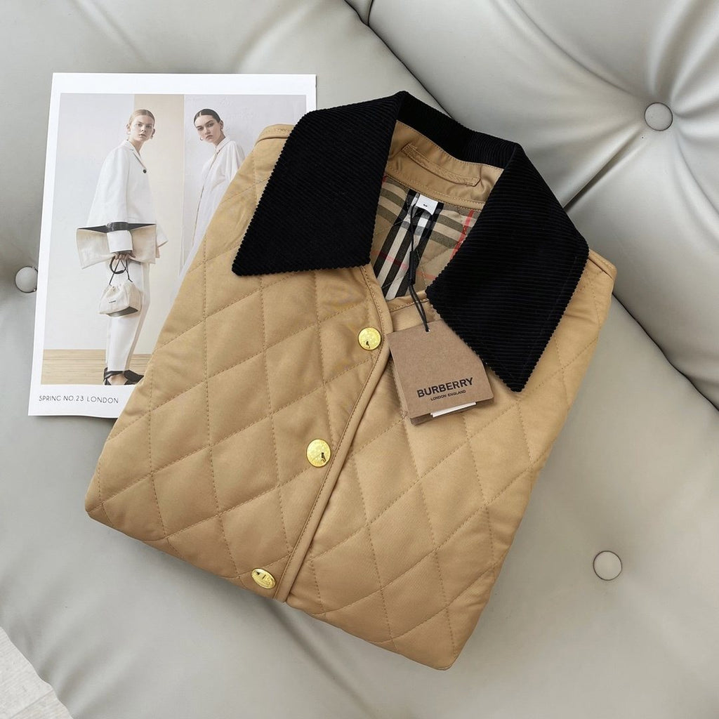 Burberry Diamond-Quilted Corduroy-Collar Jacket — front