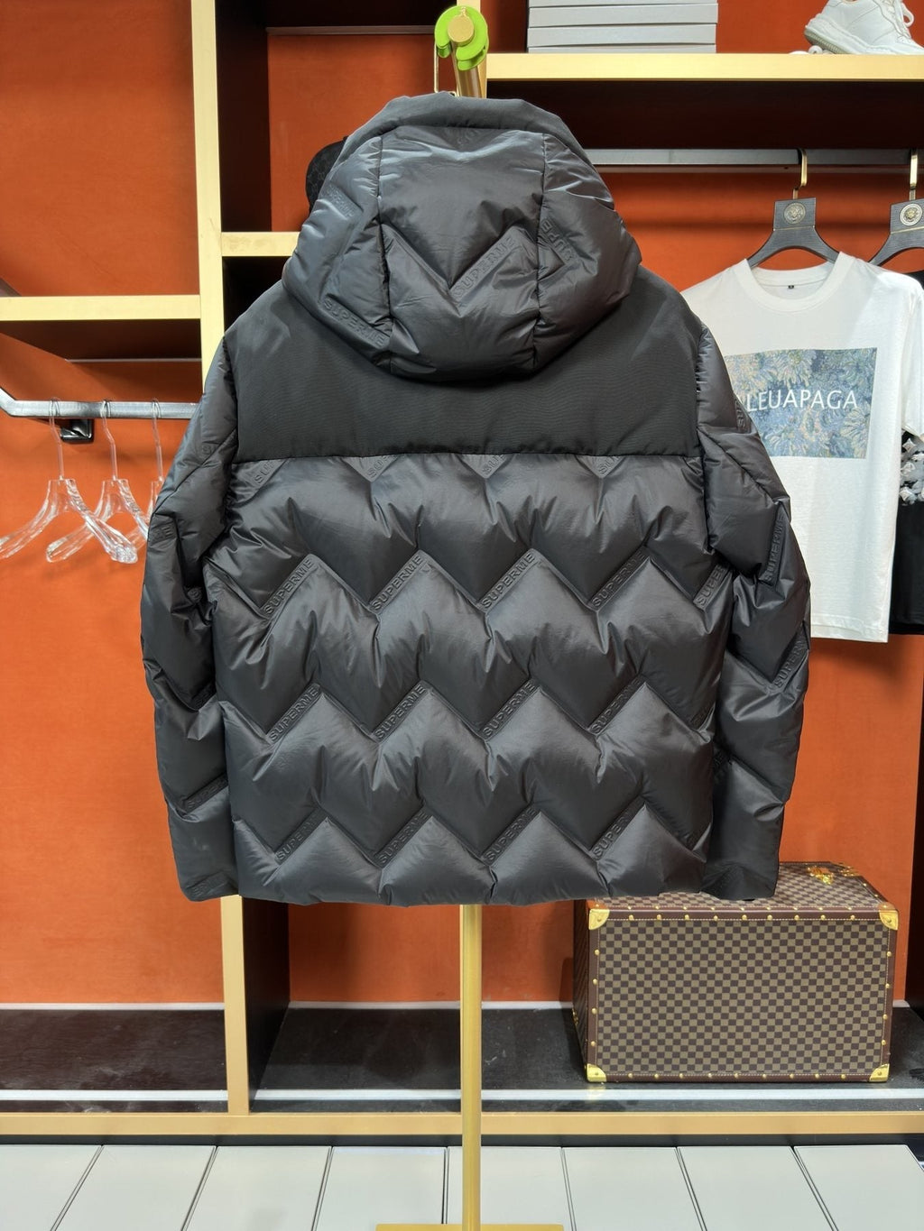 Burberry Hooded Equestrian Logo Puffer Jacket — back