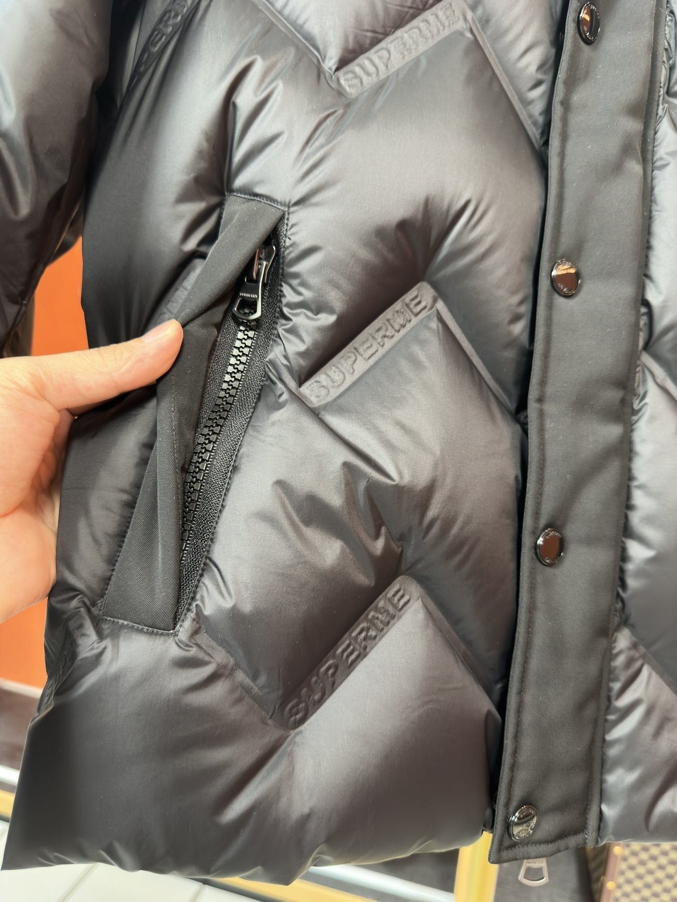 Burberry Hooded Equestrian Logo Puffer Jacket — detail