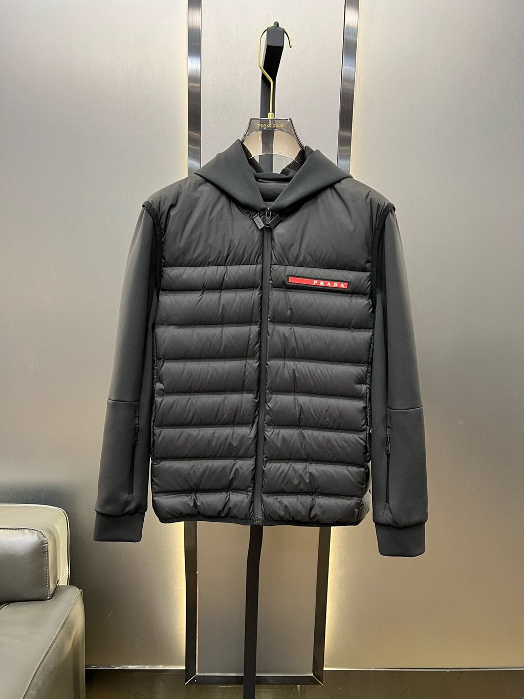 Prada Black Hooded Quilted Jacket — hero