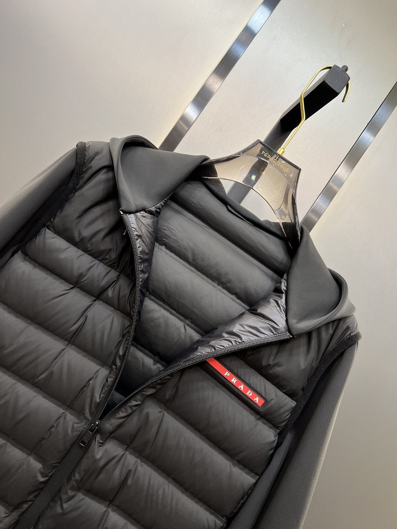 Prada Black Hooded Quilted Jacket — detail