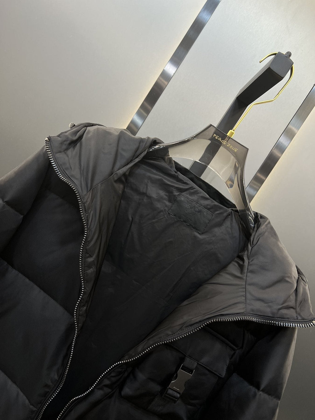 Prada Black Hooded Quilted Puffer Jacket — detail
