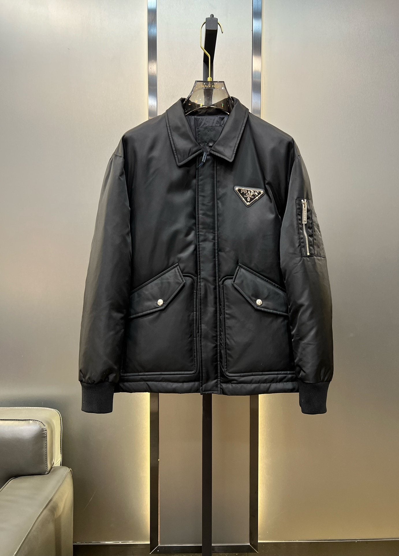 Prada Black Padded Zip-Front Puffer Jacket — hero