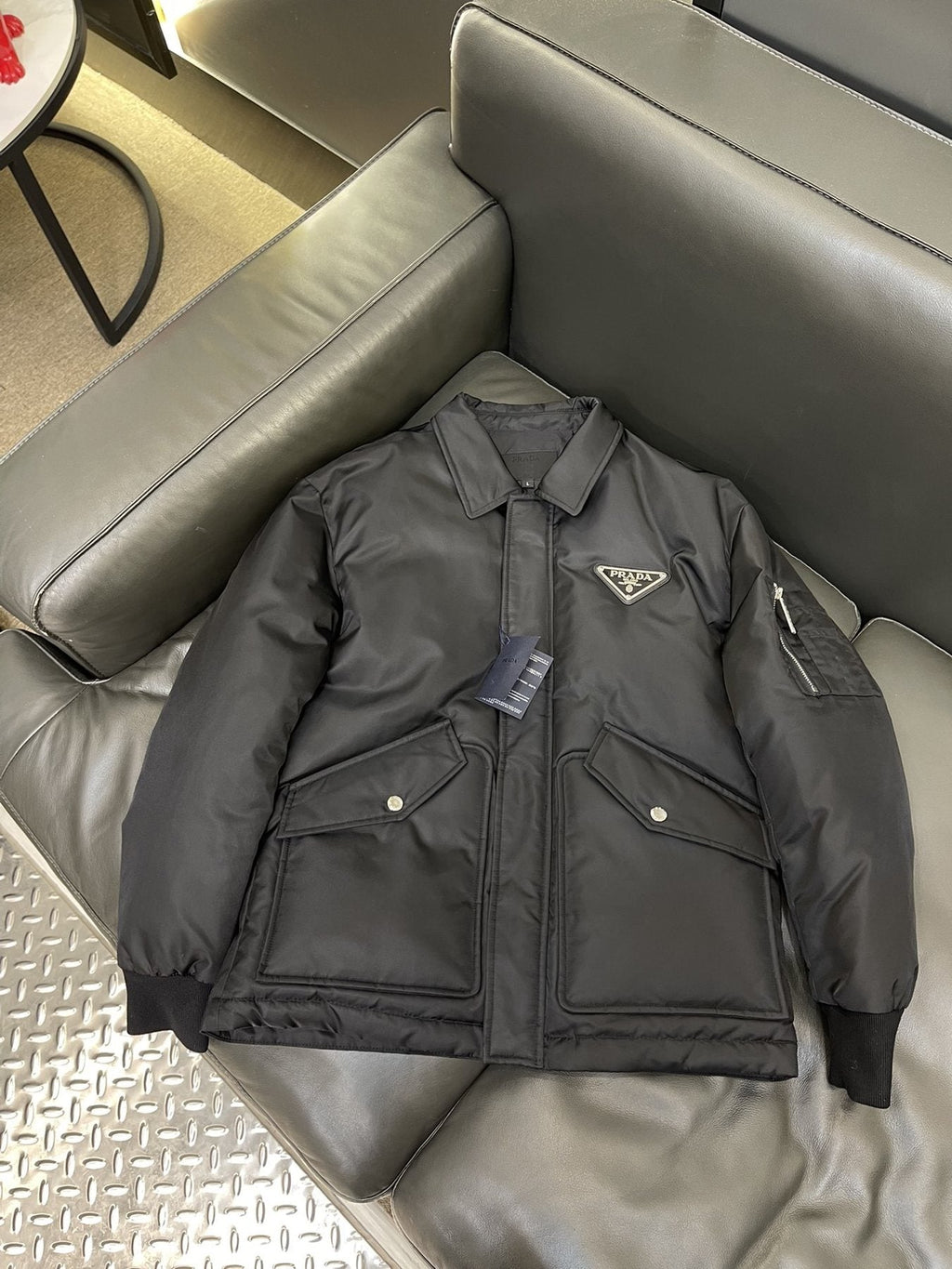 Prada Black Padded Zip-Front Puffer Jacket — context