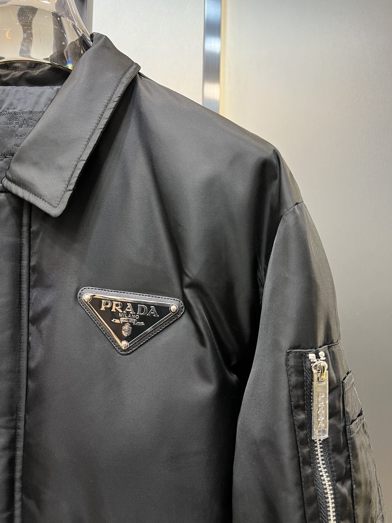 Prada Black Padded Zip-Front Puffer Jacket — detail