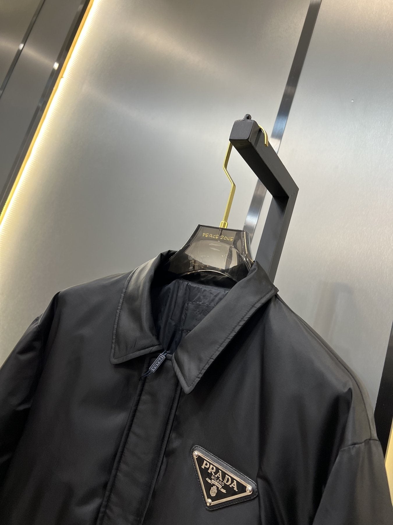 Prada Black Padded Zip-Front Puffer Jacket — detail