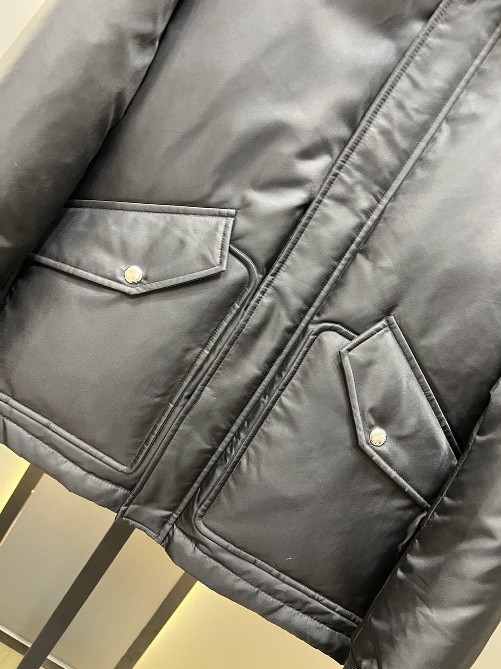 Prada Black Padded Zip-Front Puffer Jacket — detail