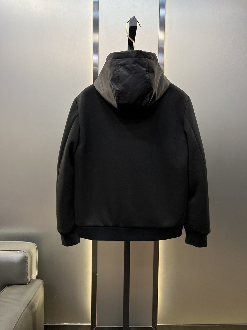 Prada Black Hooded Full-Zip Jacket with Triangle Chest Badge — back