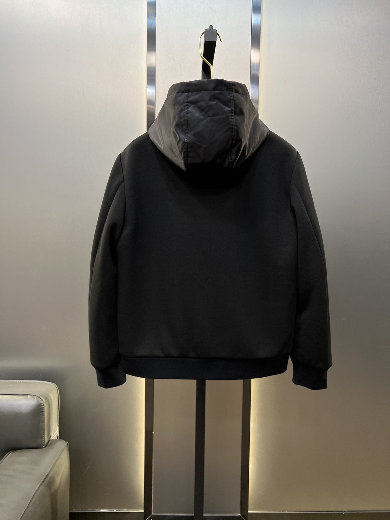 Prada Black Hooded Full-Zip Jacket with Triangle Chest Badge — back