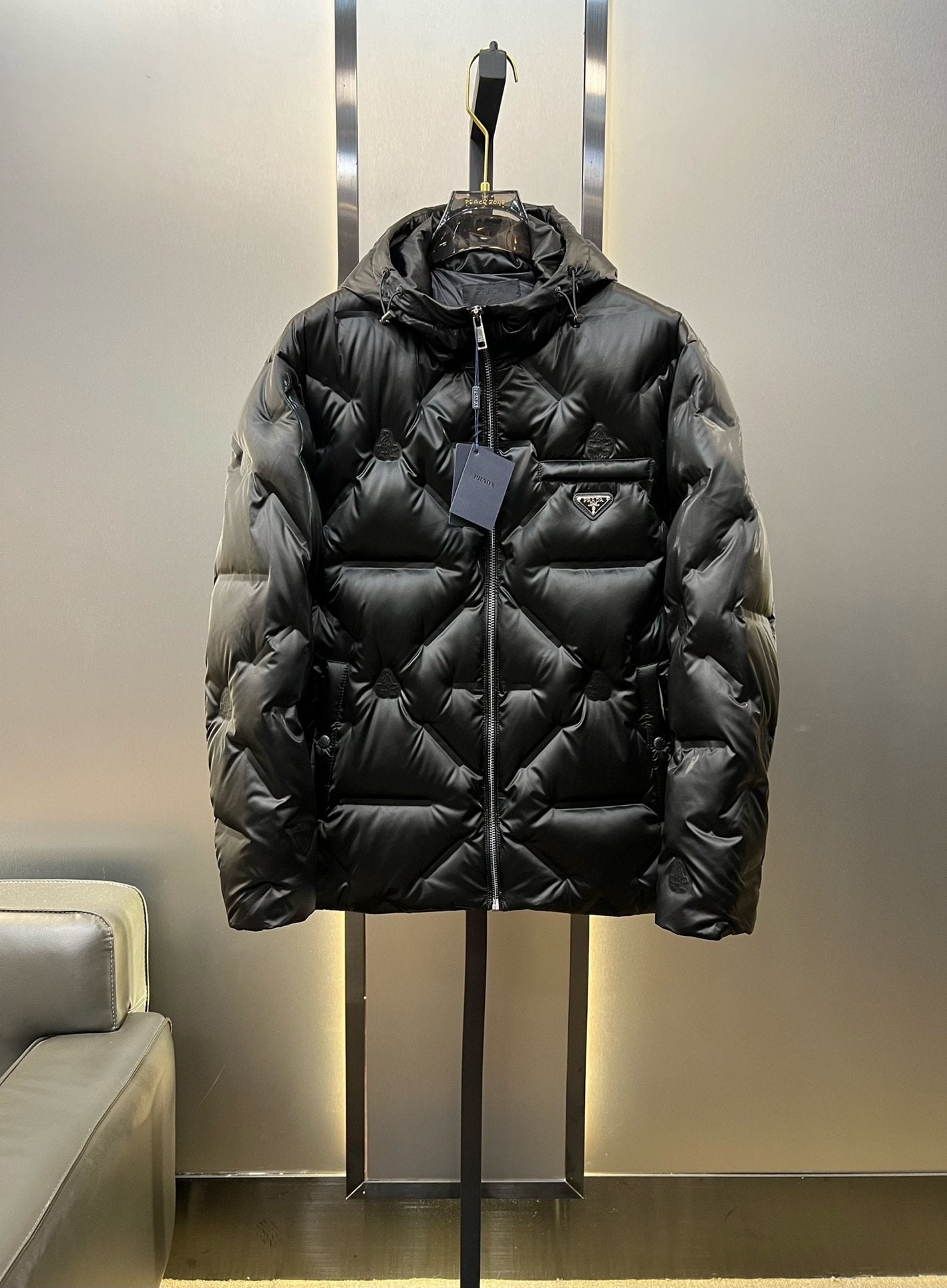 Prada Black Hooded Quilted Puffer Jacket — hero