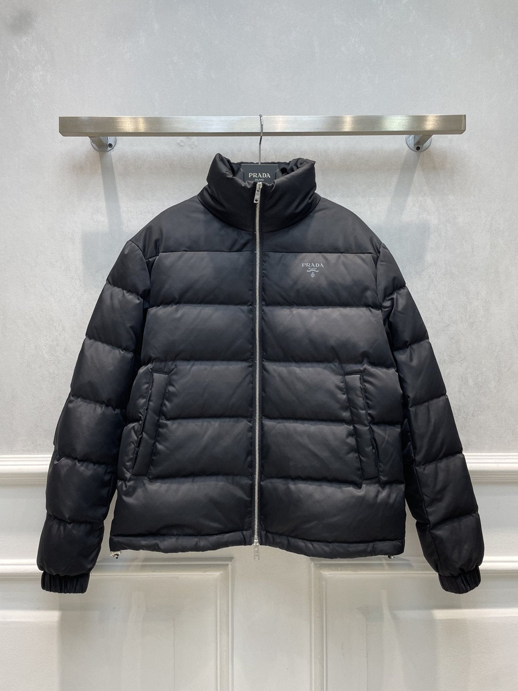 Prada Black Quilted Logo Puffer Jacket — hero