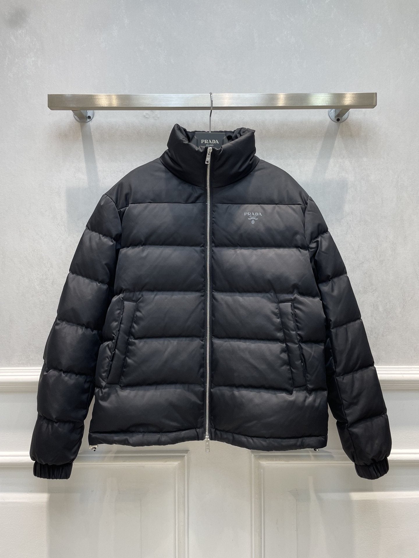 Prada Black Quilted Logo Puffer Jacket — hero