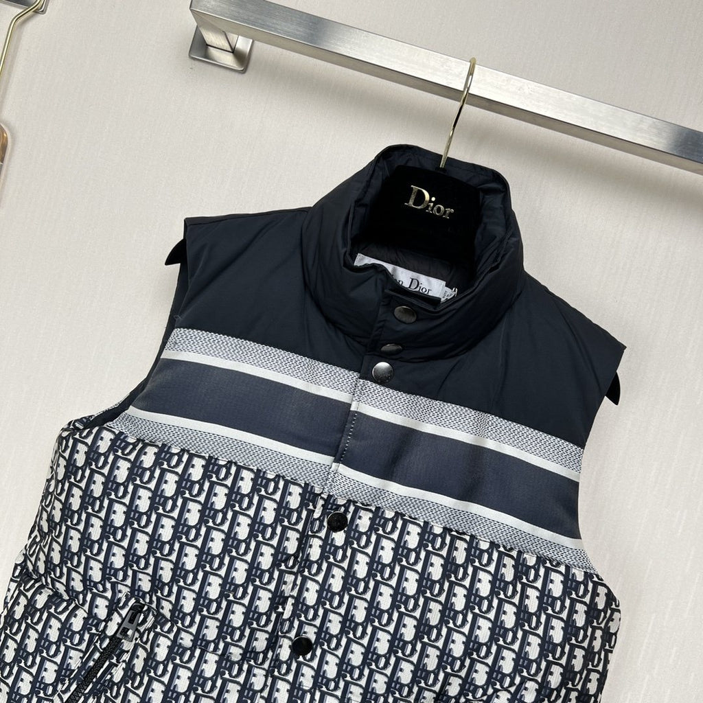 Dior Reversible Navy Quilted Down Vest — detail