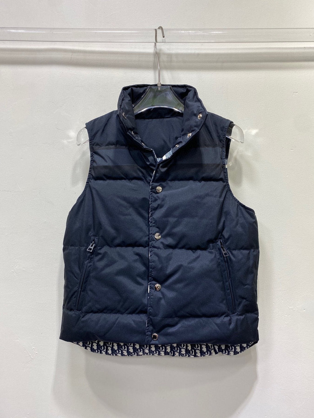 Dior Reversible Navy Quilted Down Vest — front