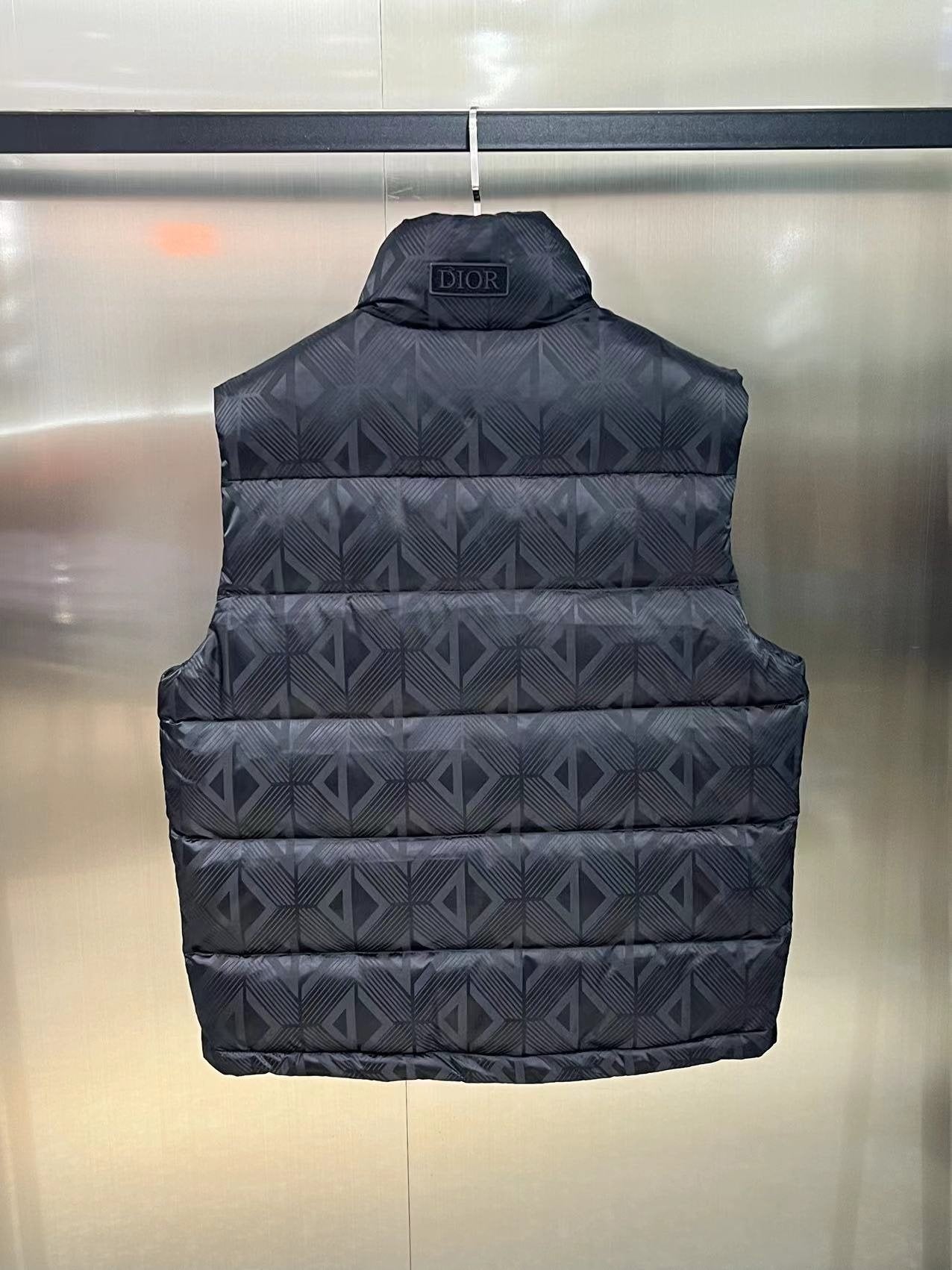 Dior Black Geometric Quilted Down Vest — back