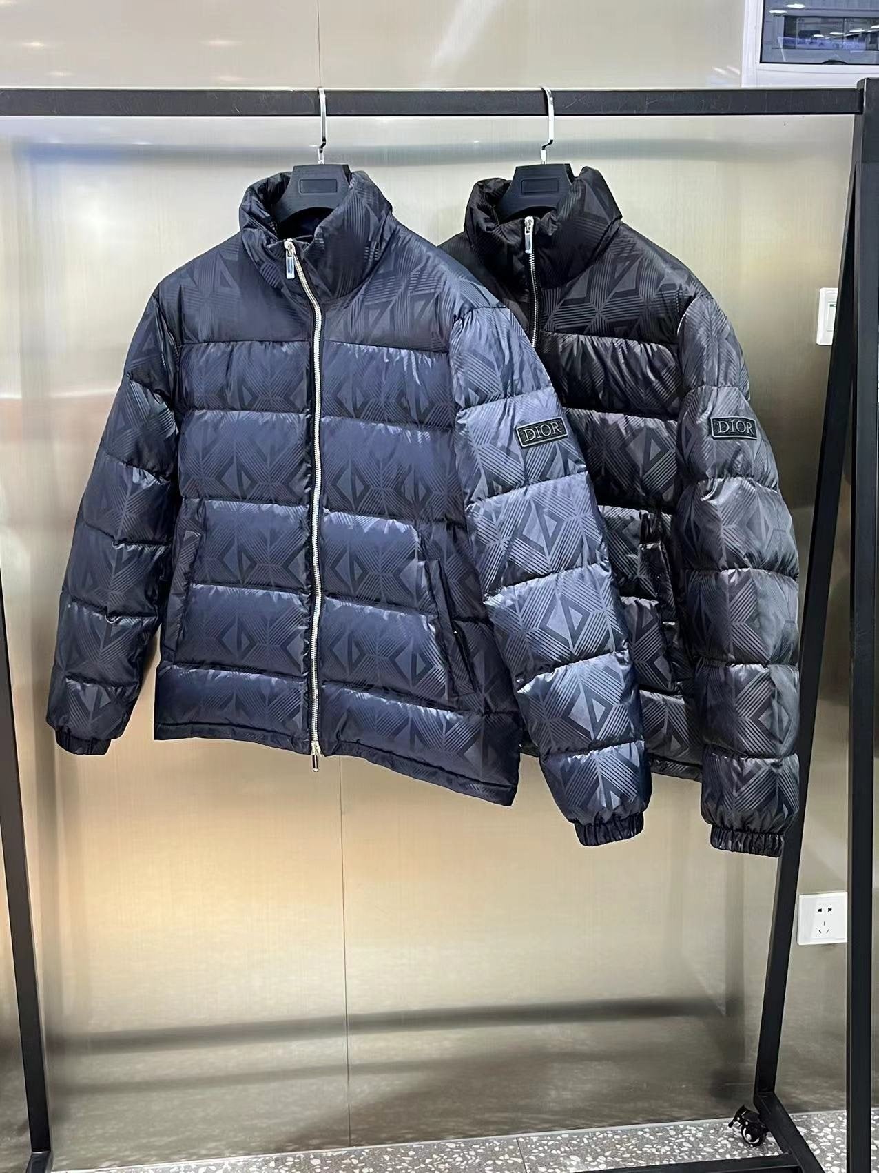 Dior Geometric-Pattern Short Down Jacket — comparison