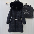 Prada Fur-Trim Hooded Longline Puffer Jacket — hero