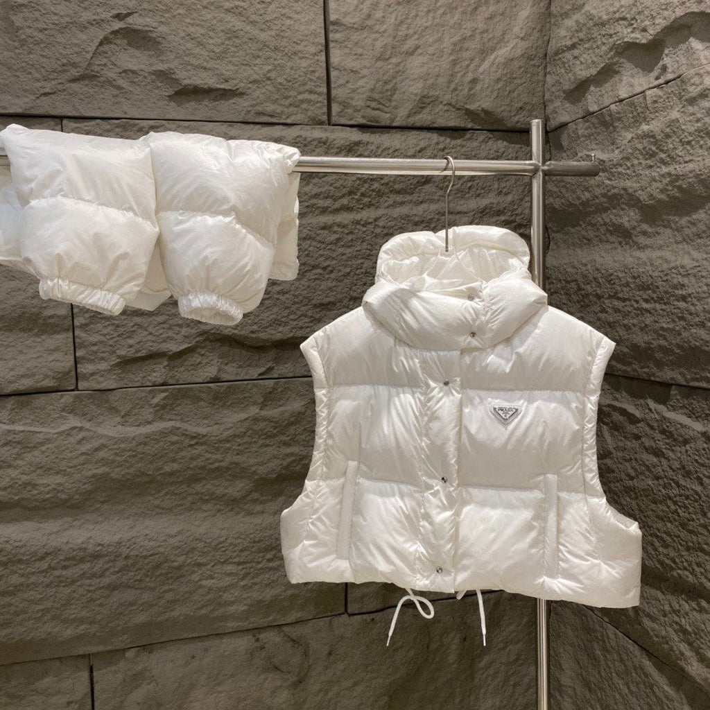 Prada Women's Cropped Convertible Puffer Jacket — detail