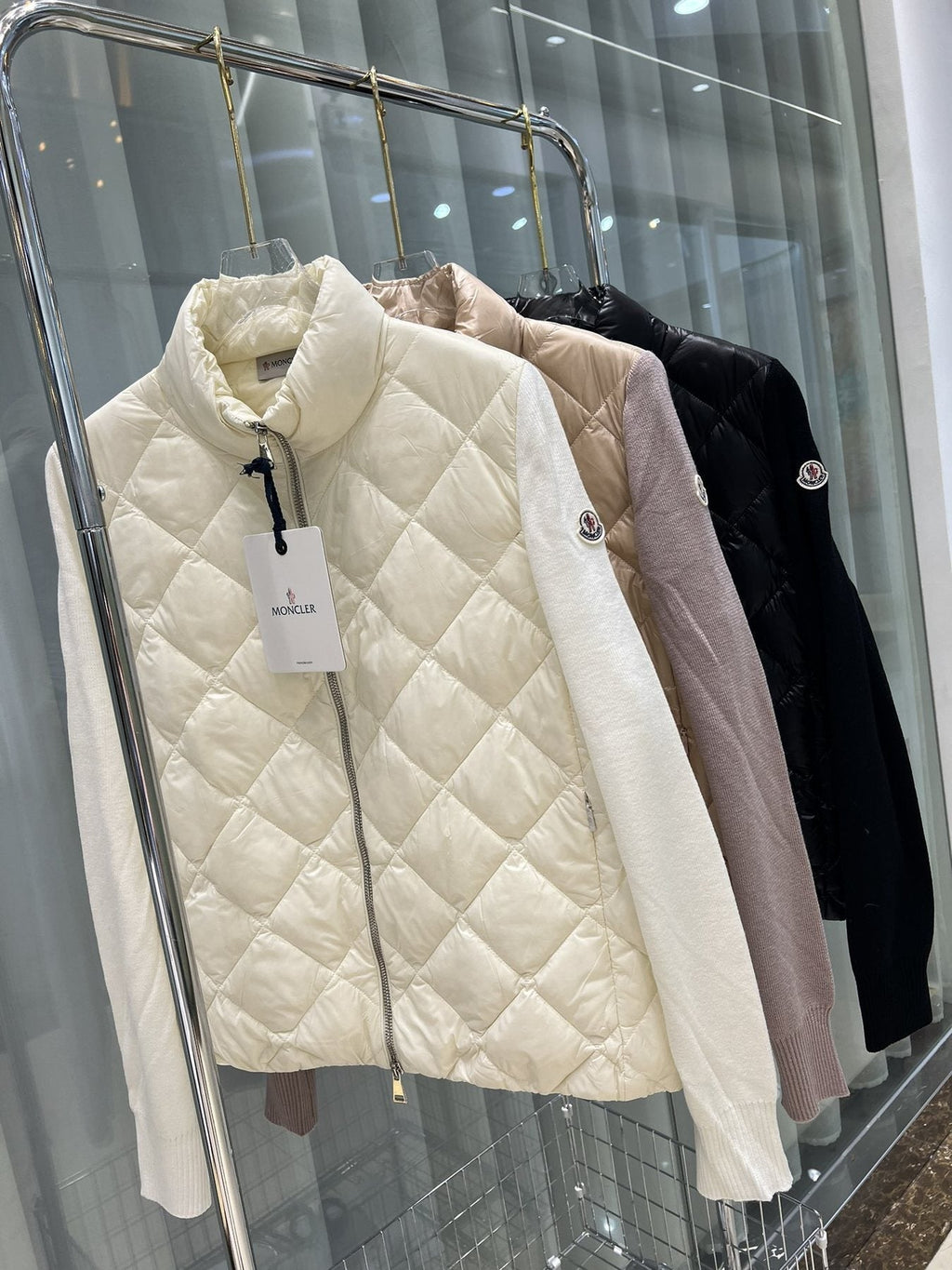Moncler Diamond-Quilted Knit Sleeve Jacket — comparison