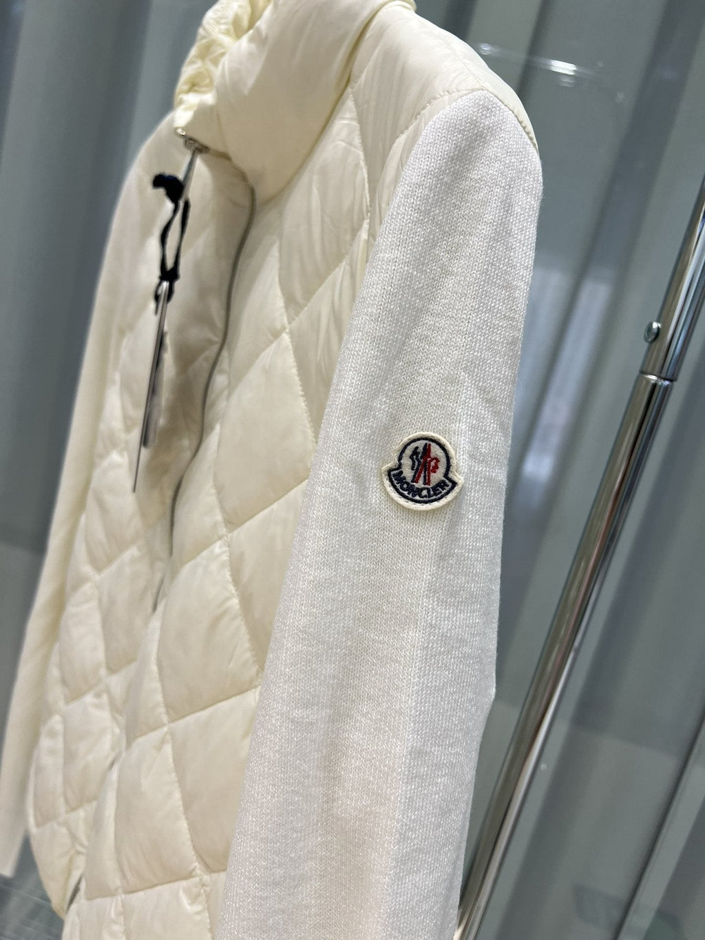 Moncler Diamond-Quilted Knit Sleeve Jacket — detail
