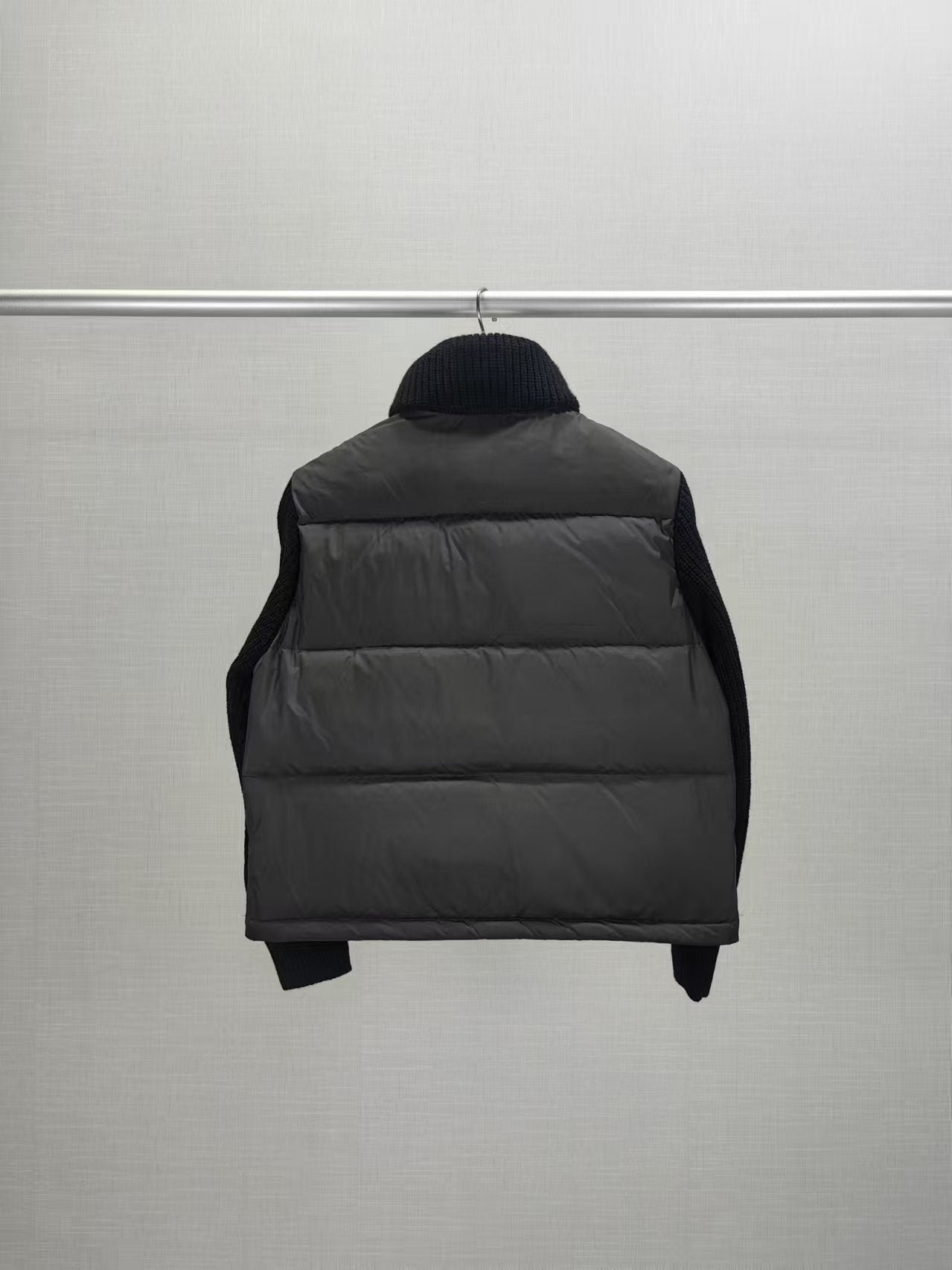 Moncler Women's High-Collar Knit-Sleeve Down Jacket — back
