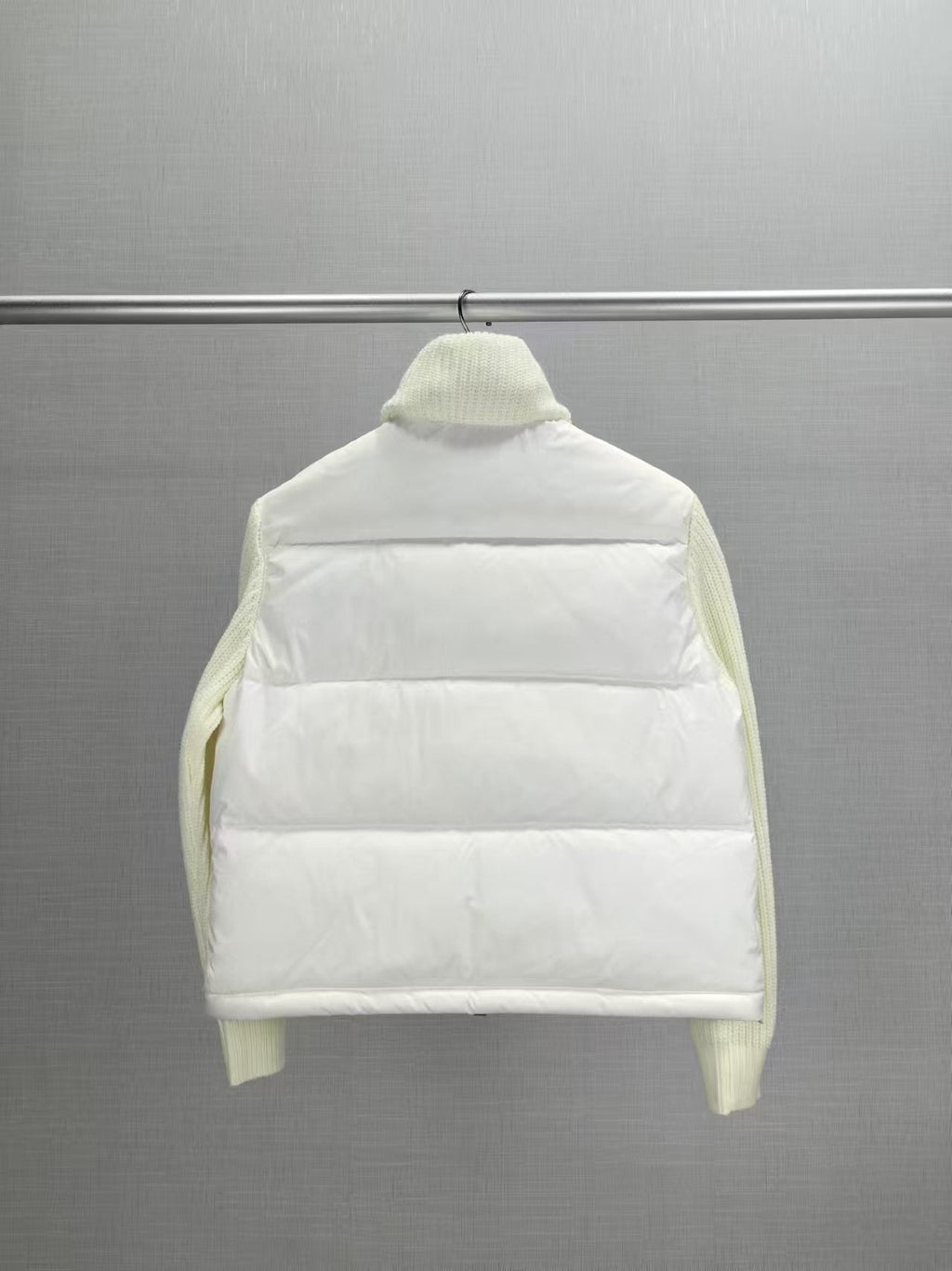 Moncler Women's High-Collar Knit-Sleeve Down Jacket — back