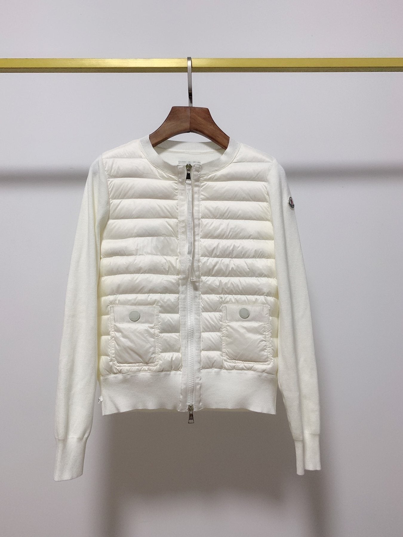 Moncler Women's Quilted Knit-Sleeve Zip-Front Jacket — front