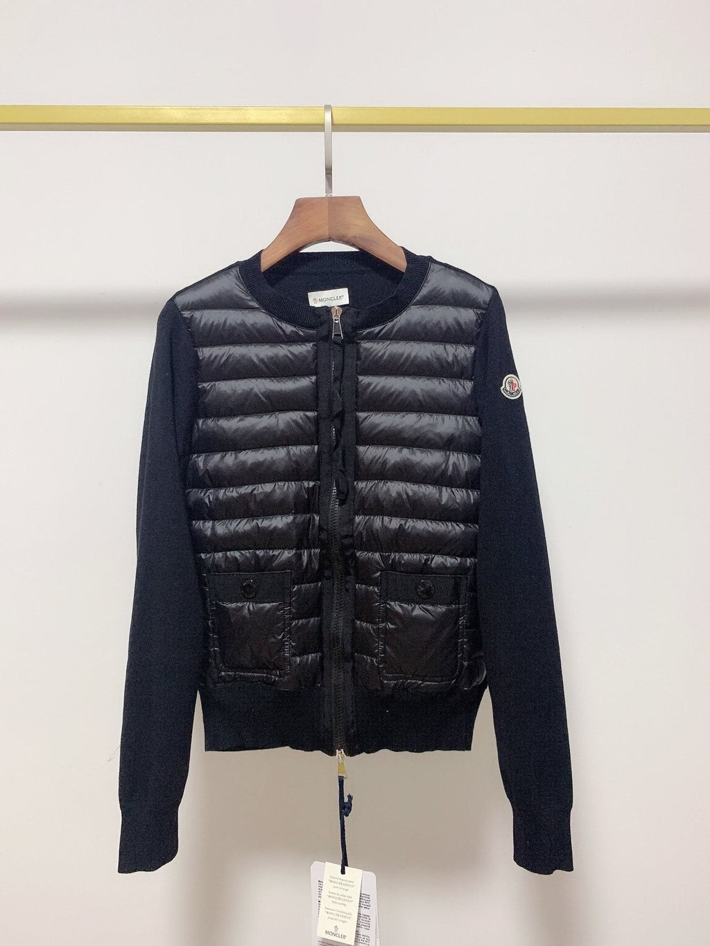 Moncler Women's Quilted Knit-Sleeve Zip-Front Jacket — hang_tag