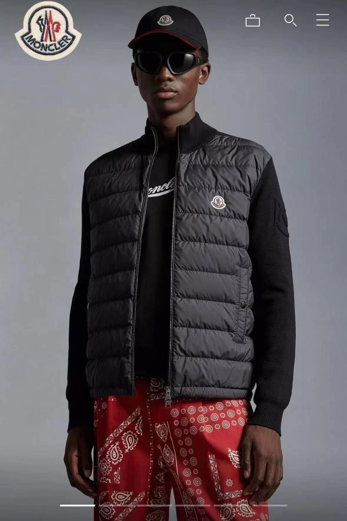 Moncler Quilted Knit-Sleeve Down Jacket — context