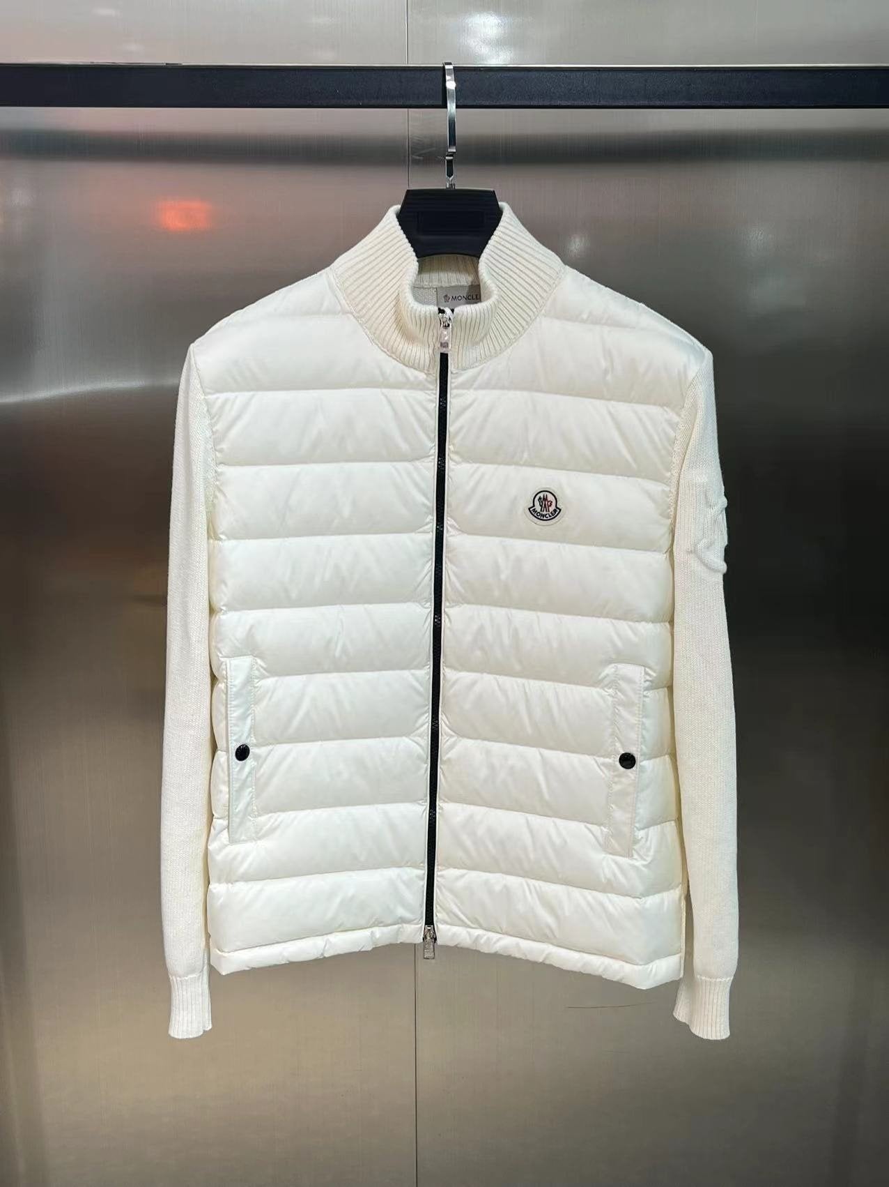 Moncler Quilted Knit-Sleeve Down Jacket — front