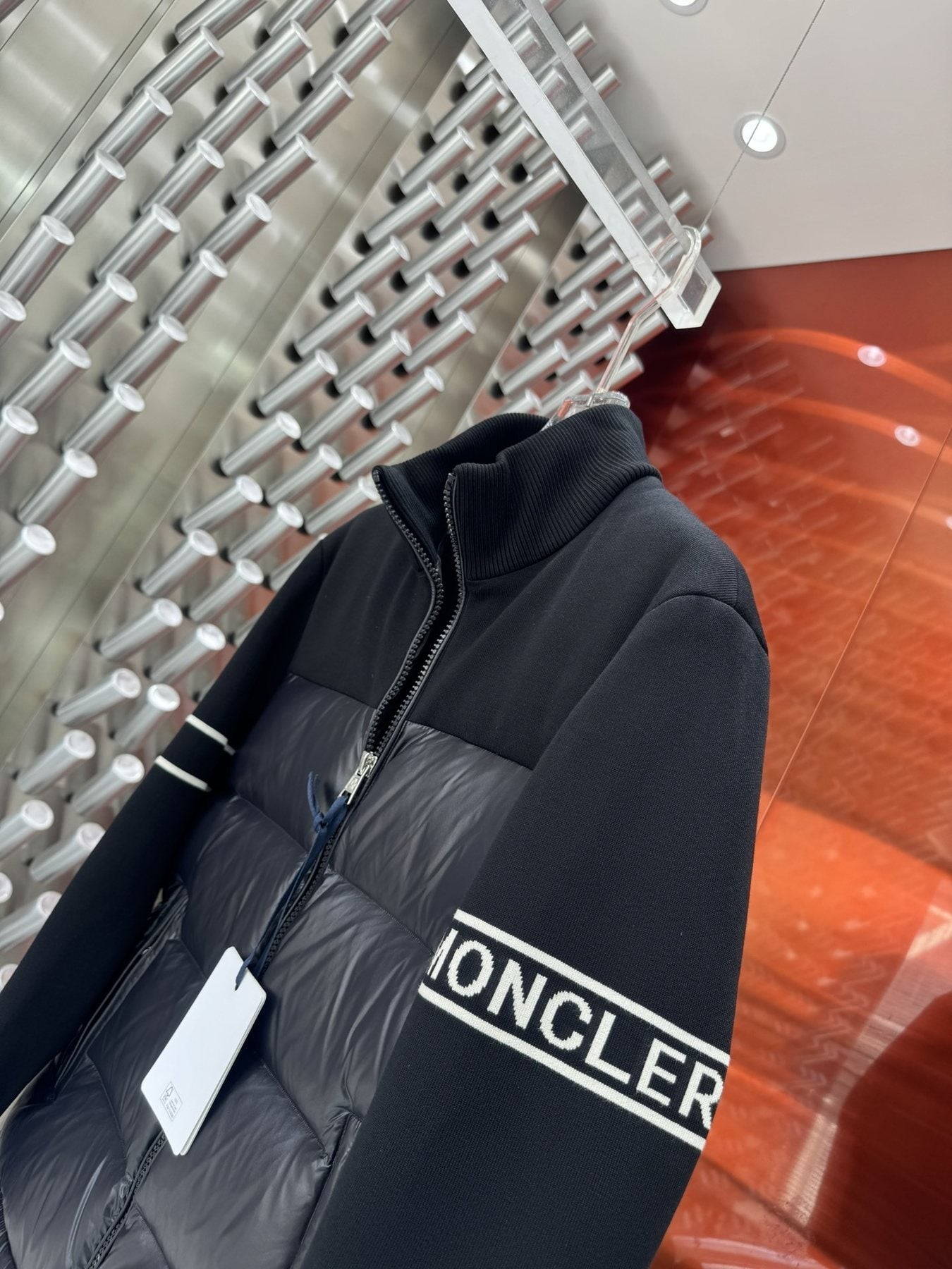 Moncler Knit-Sleeve Down Jacket — detail
