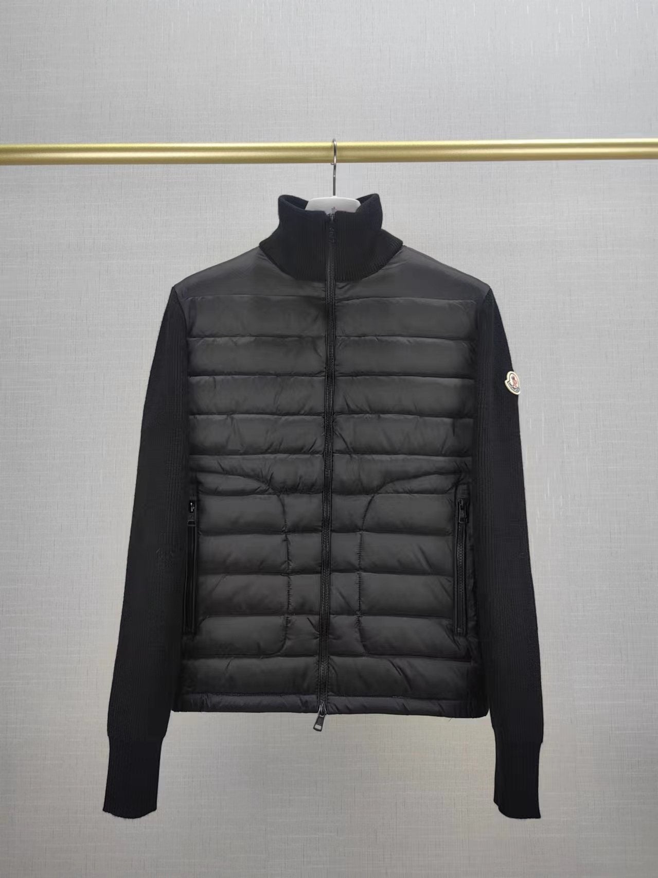 Moncler Black Hybrid Padded Knit Zip Jacket — hero