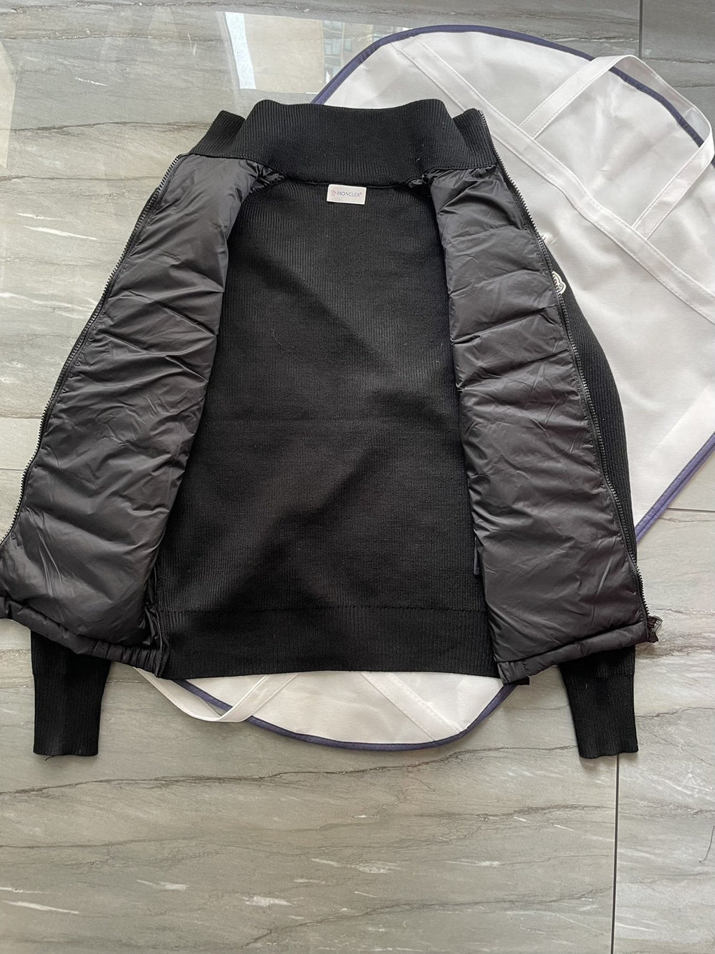 Moncler Black Hybrid Padded Knit Zip Jacket — detail