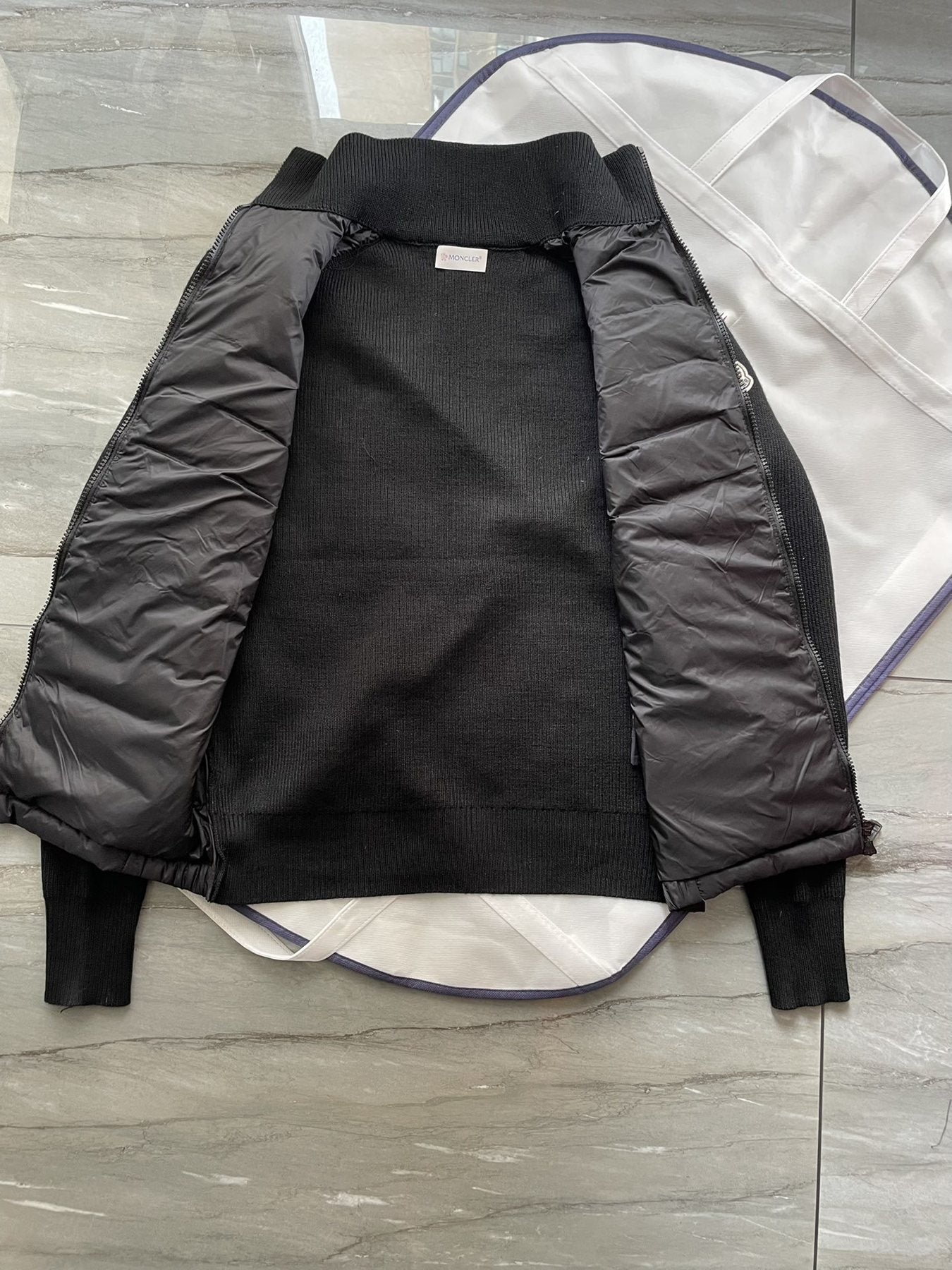 Moncler Black Hybrid Padded Knit Zip Jacket — detail