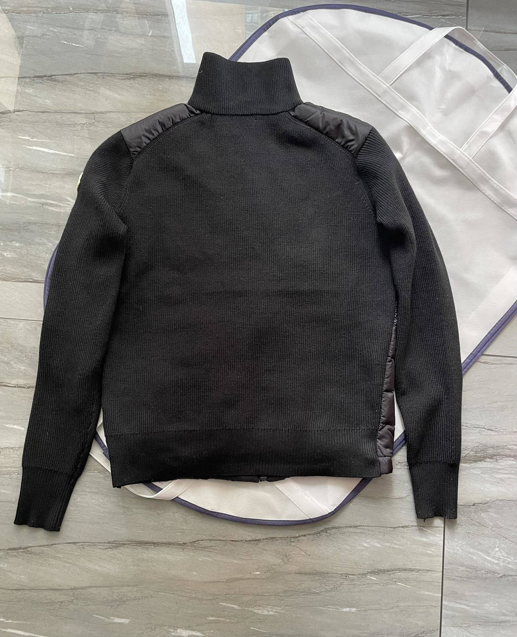 Moncler Black Hybrid Padded Knit Zip Jacket — back