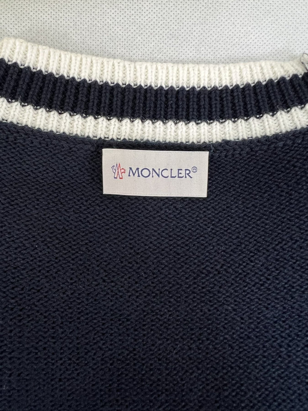 Moncler Navy Chest Monogram Knit Sweater — neck_label