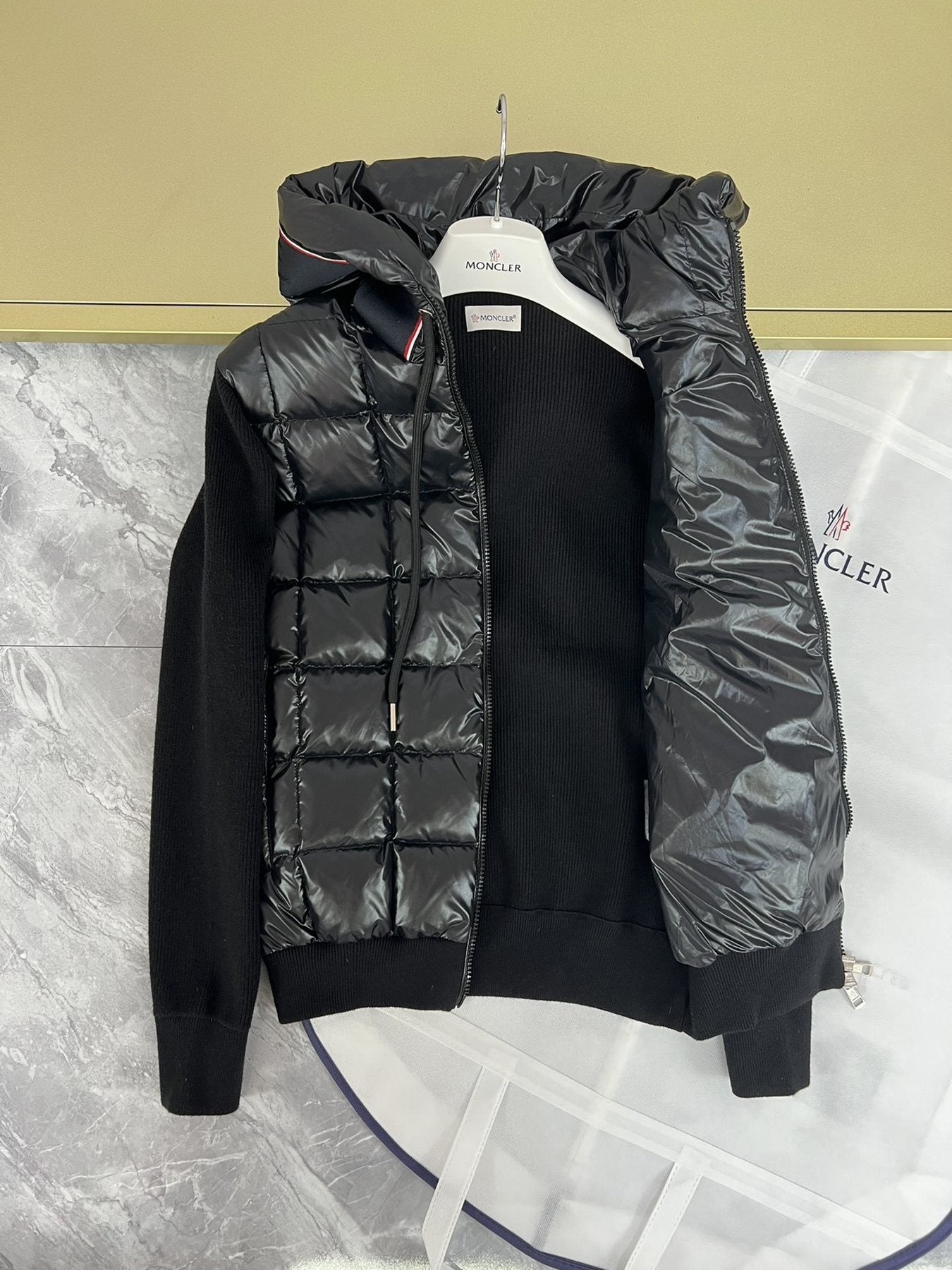 Moncler Hooded Knit Quilted Jacket — detail