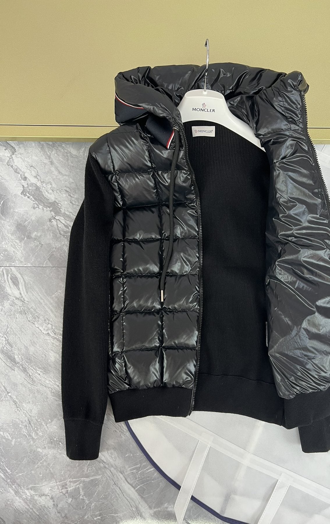 Moncler Quilted-Front Hooded Zip Jacket — detail