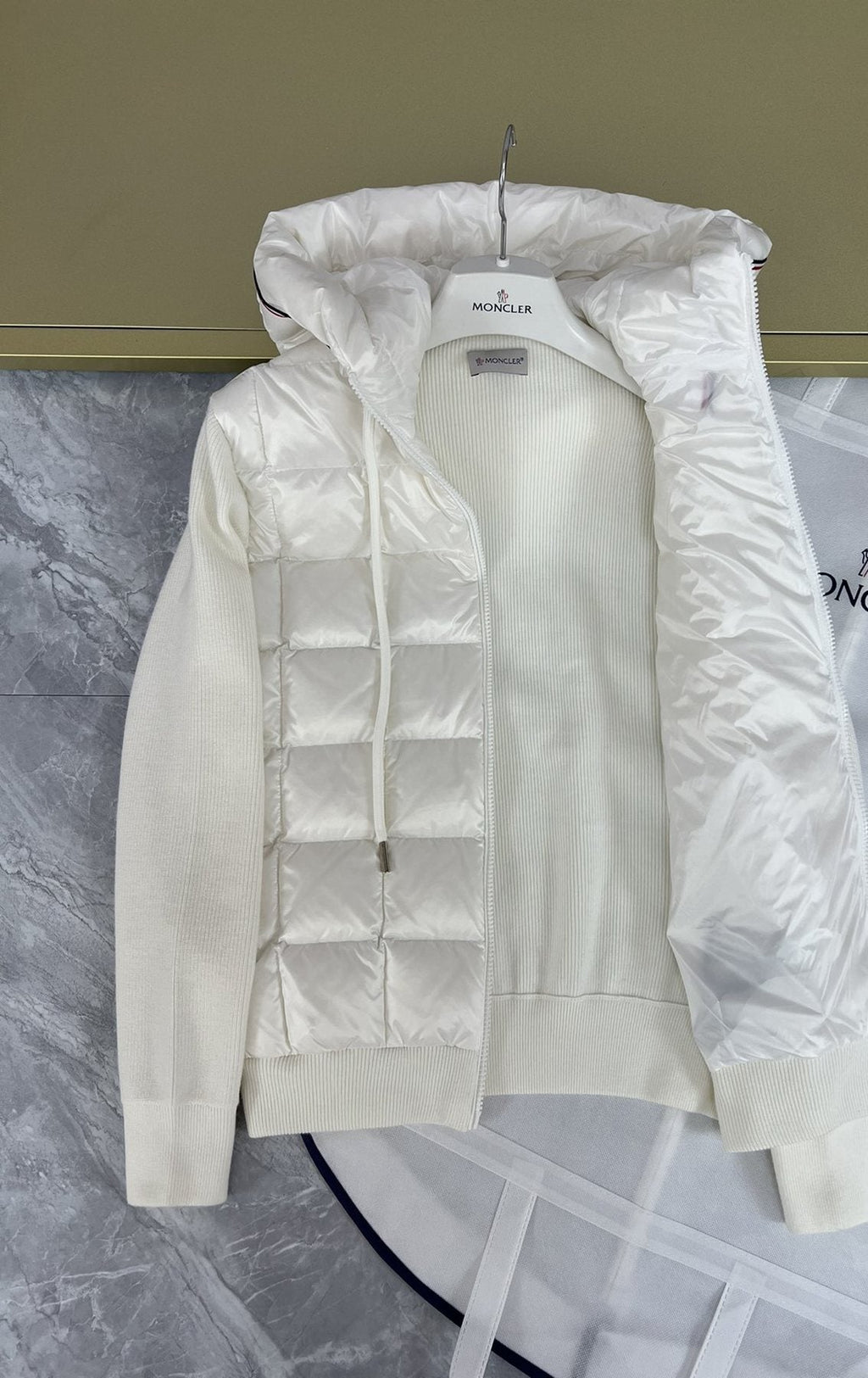 Moncler Quilted-Front Hooded Zip Jacket — detail