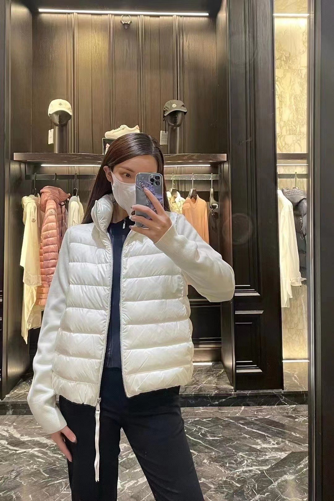 Moncler Women's Knit-Sleeve Hybrid Puffer Jacket — context
