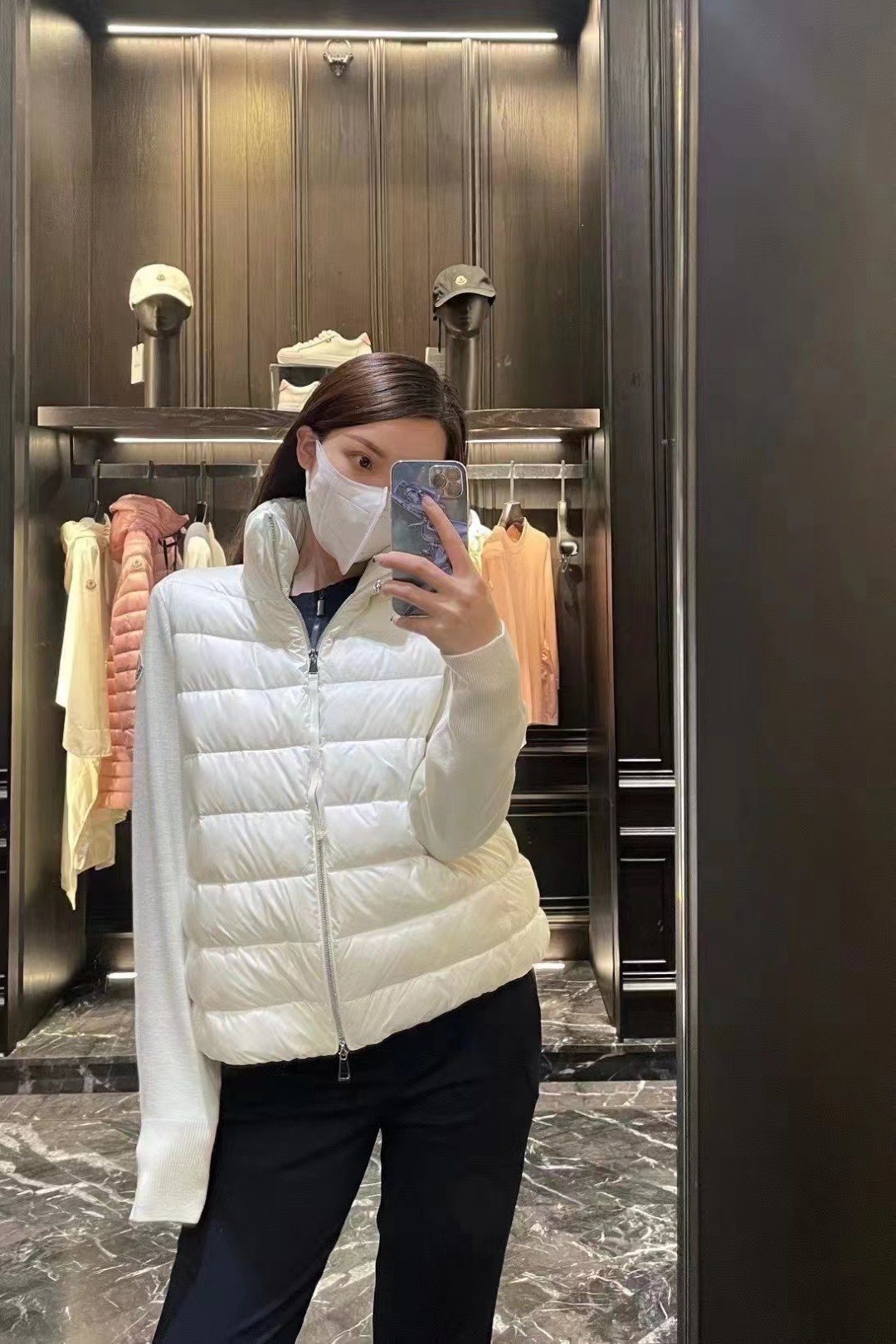 Moncler Women's Knit-Sleeve Hybrid Puffer Jacket — context