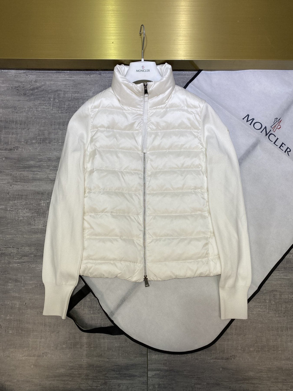 Moncler Women's Knit-Sleeve Hybrid Puffer Jacket — detail