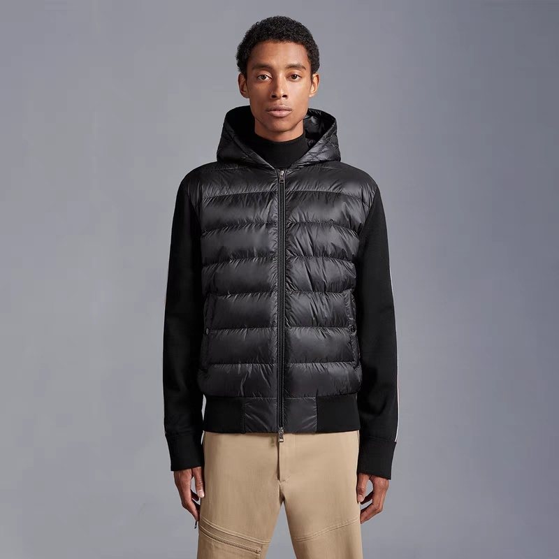 Moncler Men's Hooded Knit-Sleeve Down Jacket — hero