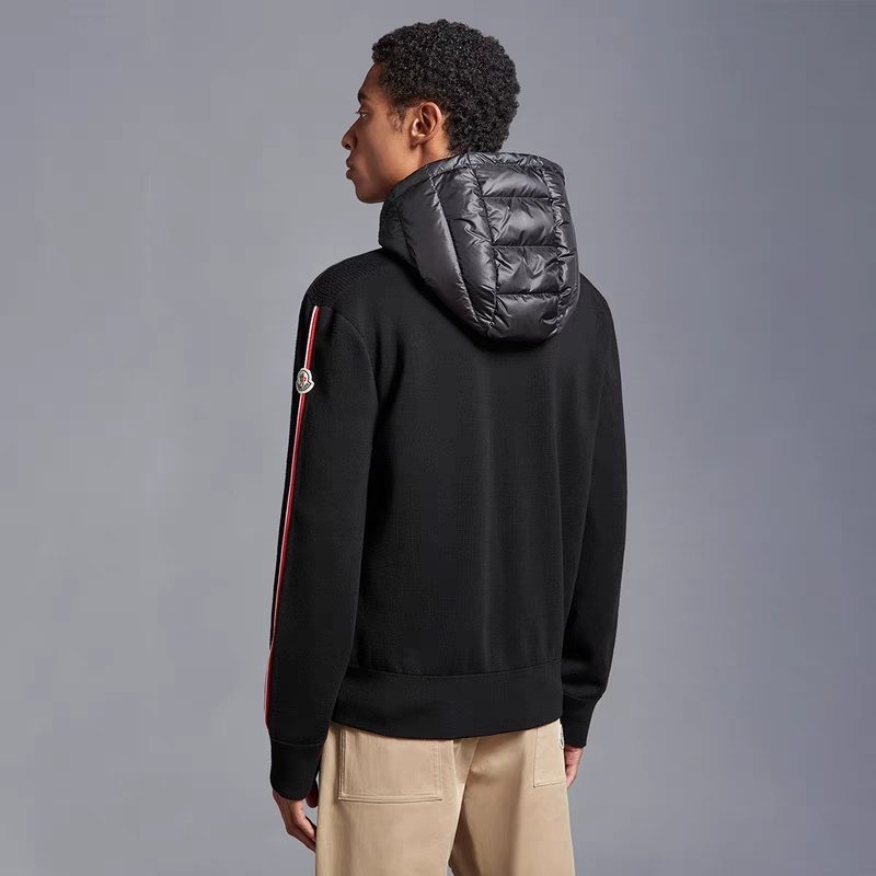 Moncler Men's Hooded Knit-Sleeve Down Jacket — back