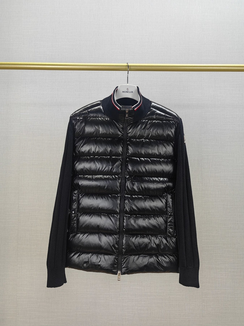 Moncler Quilted Knit-Sleeve Jacket — front