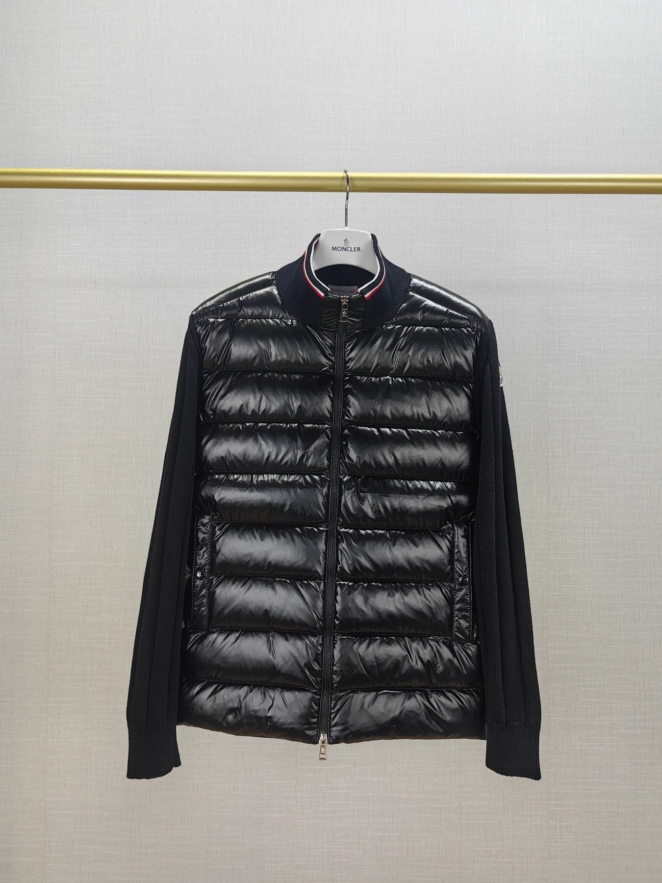 Moncler Quilted Knit-Sleeve Jacket — front