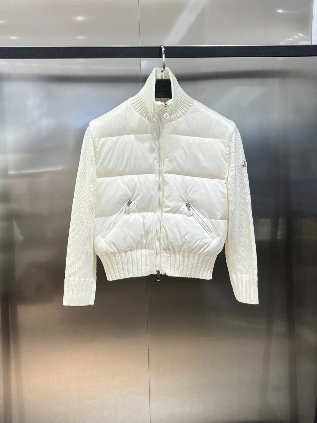 Moncler Women's Short Quilted Knit-Sleeve Jacket — hero
