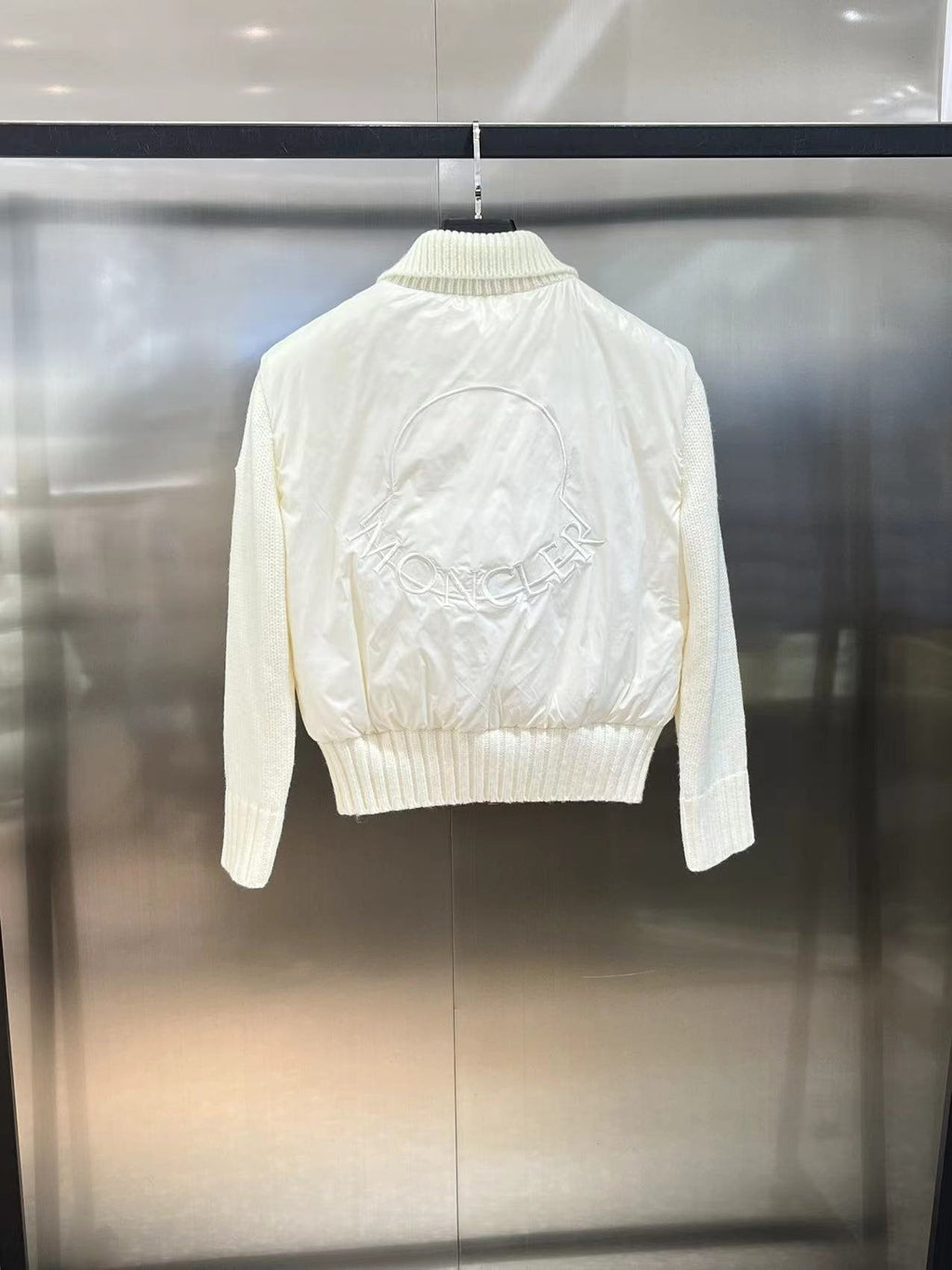 Moncler Women's Short Quilted Knit-Sleeve Jacket — back