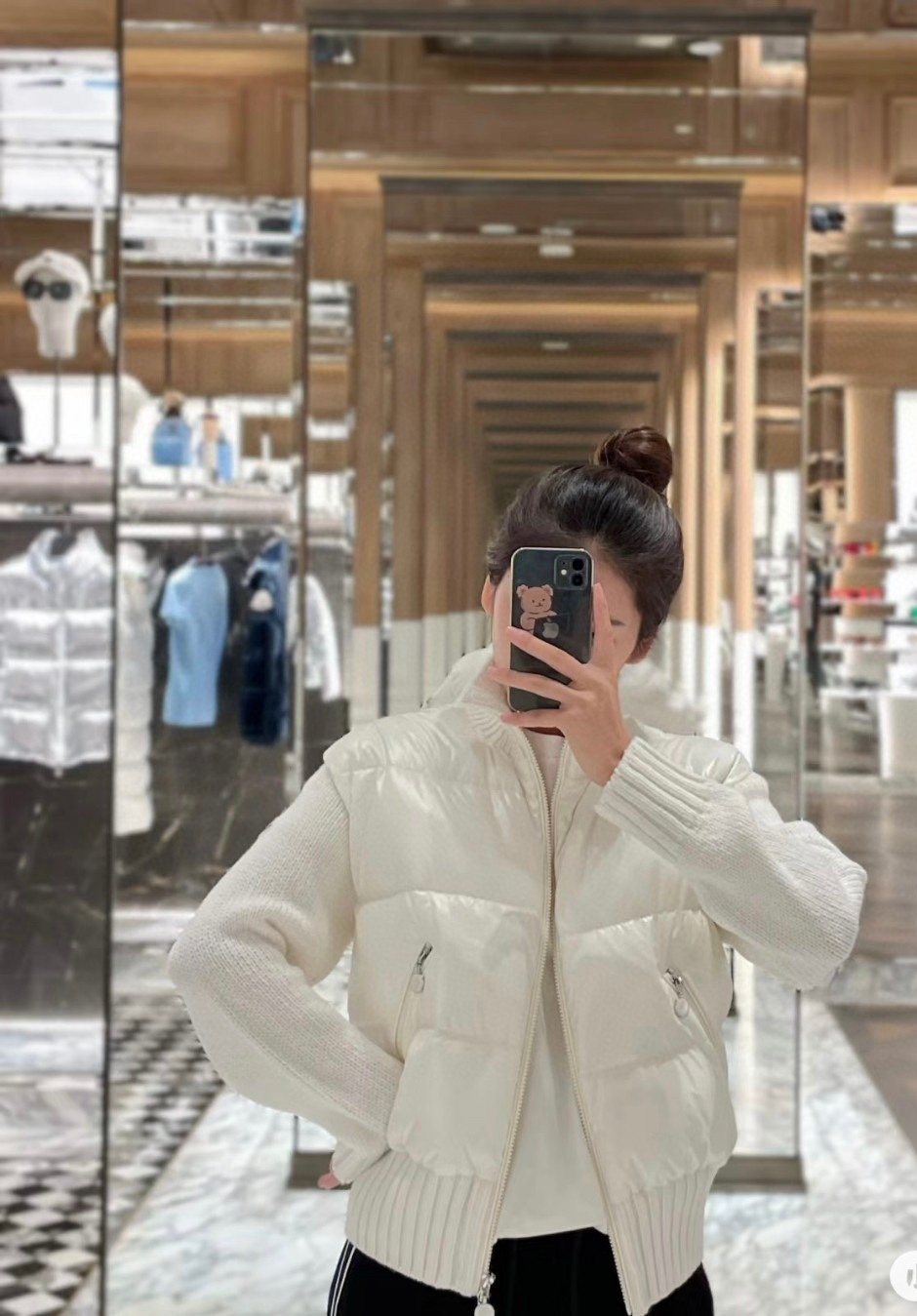 Moncler Women's Knit Sleeve Down Jacket — front